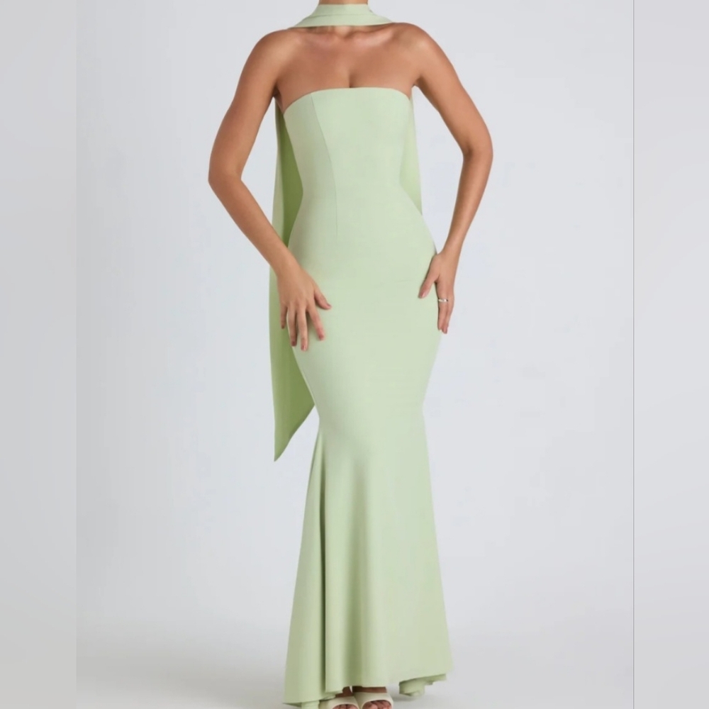 Oh Polly Strapless Spring Green Dress
